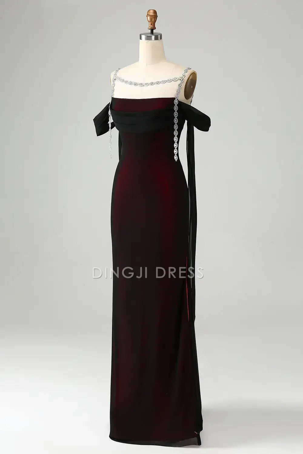 DingJiDress Hot Sale Prom Dress Exquisite Mermaid Cold Shoulder Pleated Beadwork Sparkly Long Formal Dresses