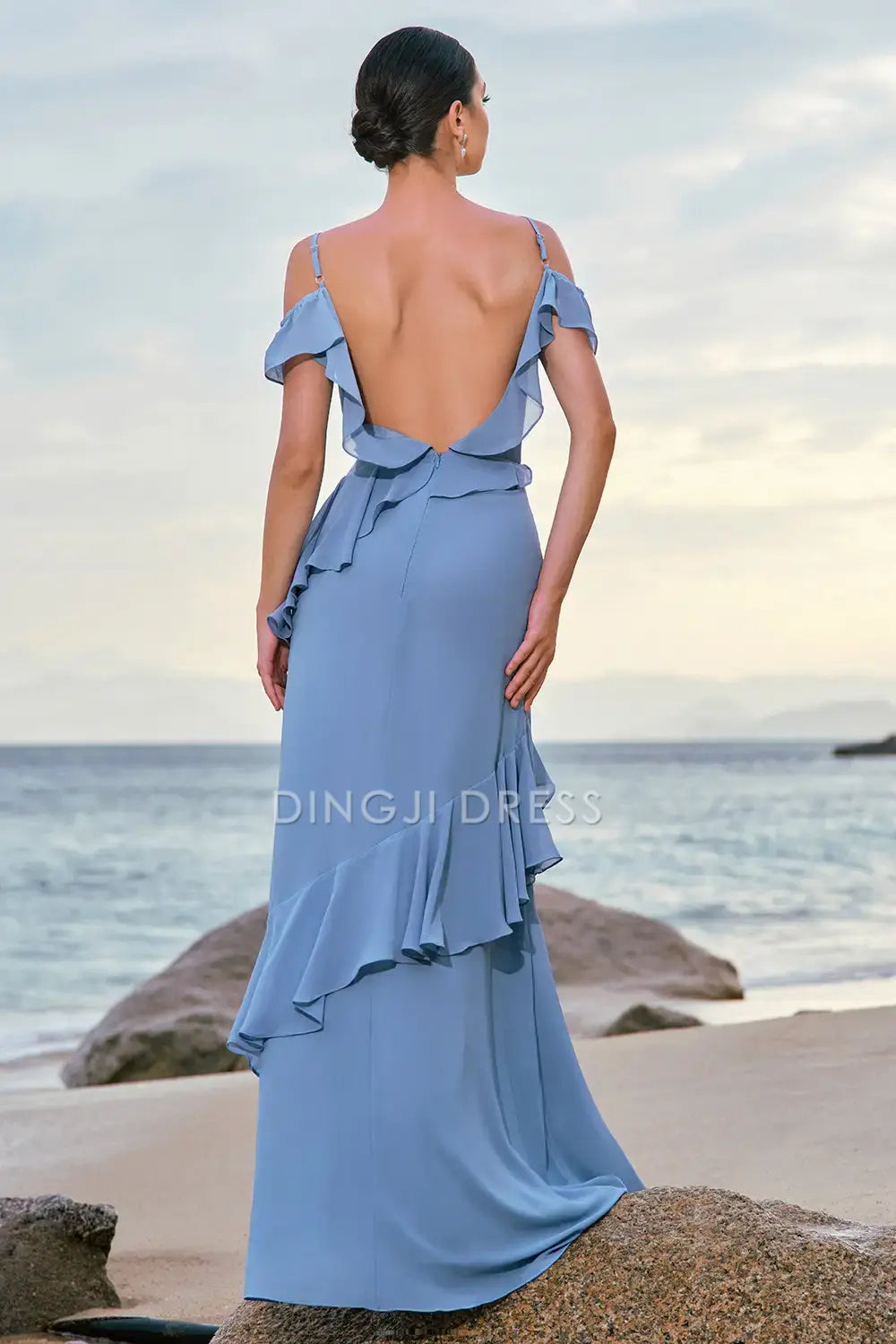 DingJiDress Hot Sale Prom Dress Mermaid Spaghetti Strap Cold Shoulder layering Ruffles Backless Fashion Long Formal Dresses