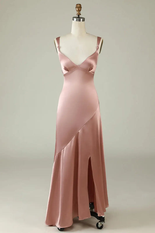 DingJiDress Hot Sale Prom Dress Sheath Deep V Neck Ruched Asymmetrical Backless With Slit Fashion Formal Dresses