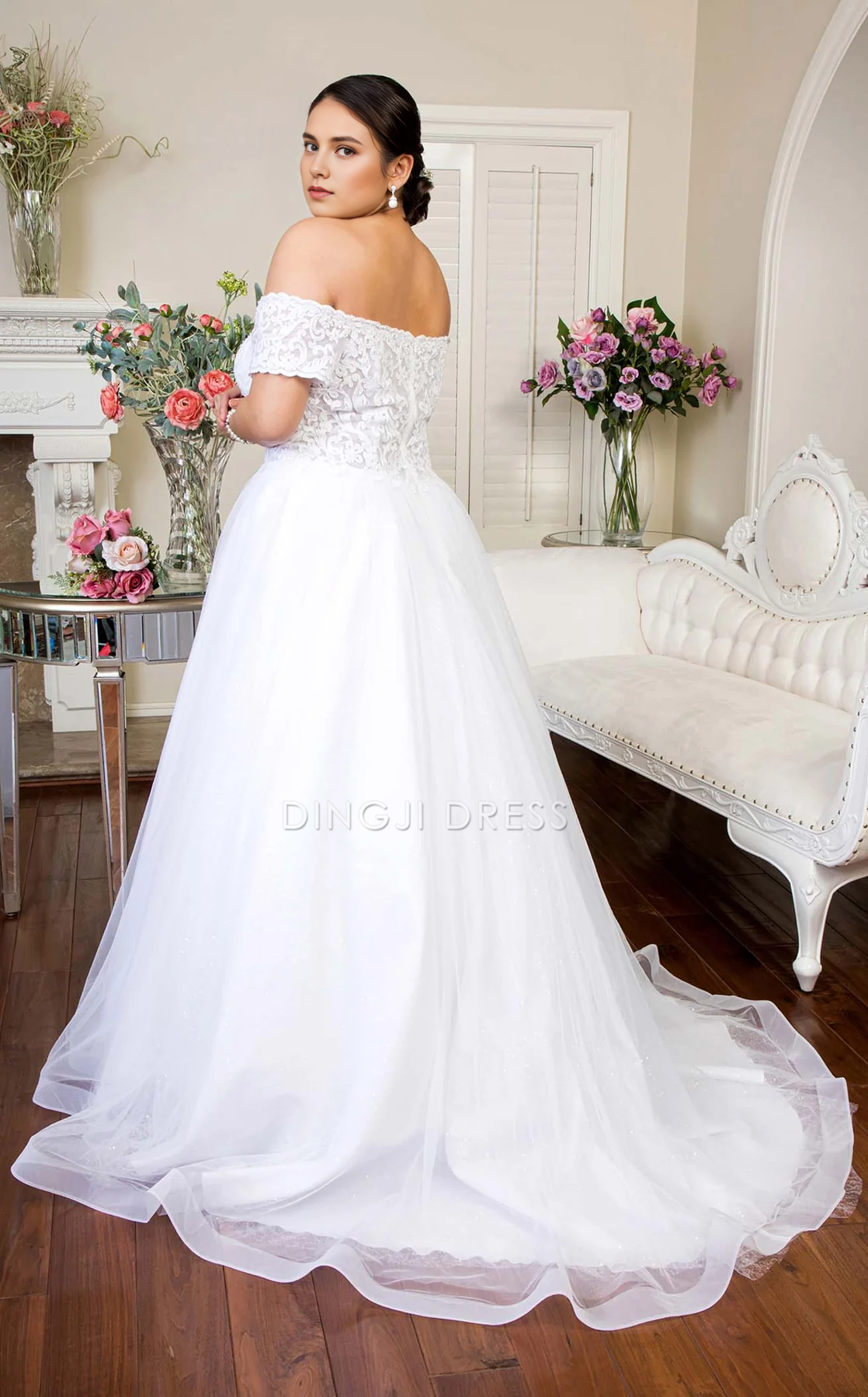 DingJiDress Hot Sale Wedding Dress Elegant A-line Off-shoulder Floral Embroidered Fashion Formal Wear Dresses