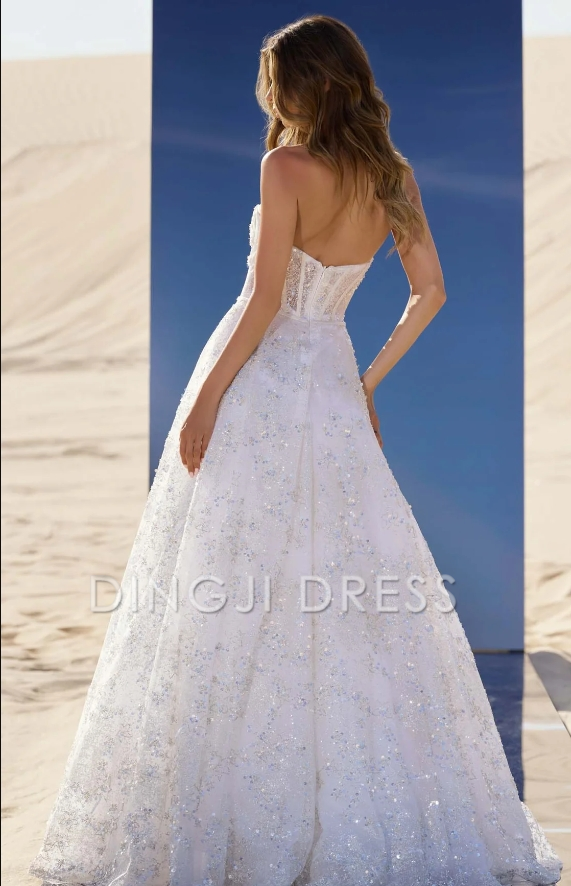 DingJiDress Hot Sale Wedding Dress Luxurious Sequin A Line Off-shoulder Sweetheart Backless Sparkle Formal Wear Dresses