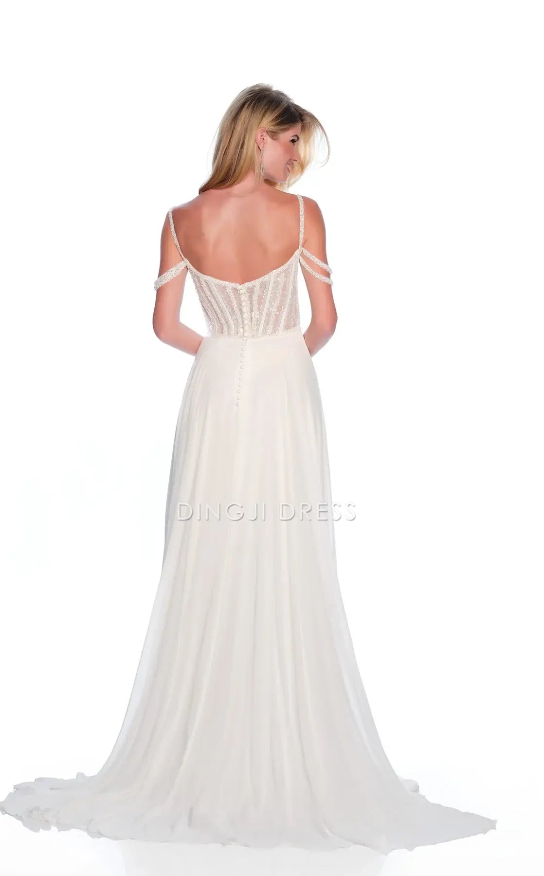 DingJiDress Hot Sale Wedding Dress Sparkle A Line Spaghetti Strap Square Neckline Beadwork Backless Floor-Length Gorgeous Formal Wear Dresses