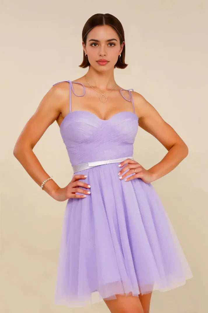 DingJiDress Mini Dress A-Line Spaghetti Straps Sweetheart Neckline Ribbon Ruched Cute Dress New Hot Sale Homecoming Dress