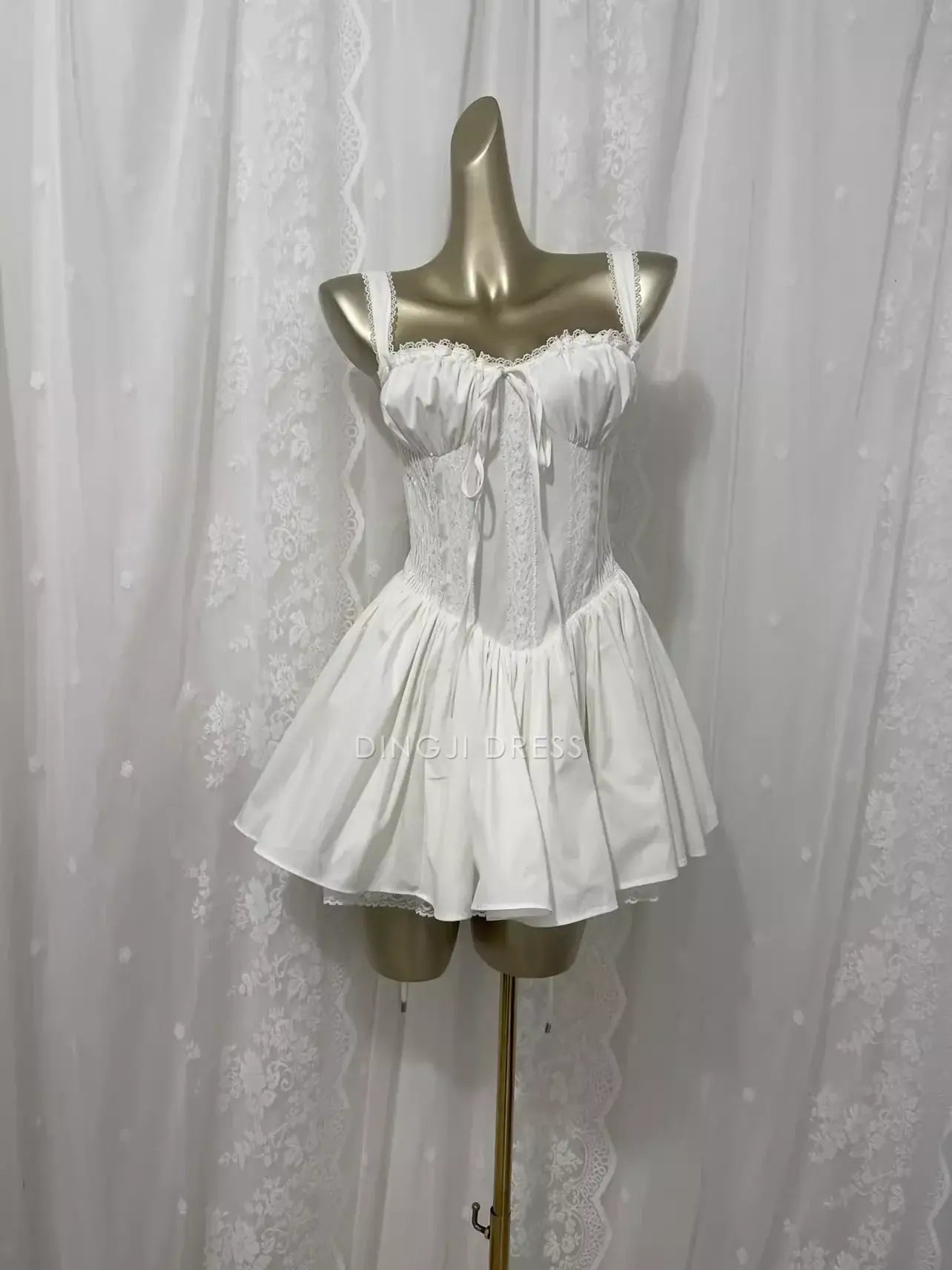 DingJiDress Mini Dress A line Wide Shoulder Straps Sweetheart Neckline Lace Splicing Cute Dress Discount Hot Sale Homecoming Dress