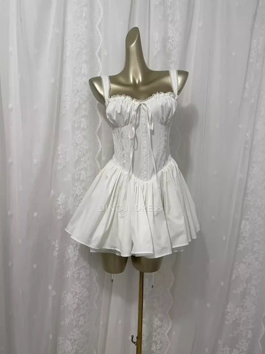DingJiDress Mini Dress A line Wide Shoulder Straps Sweetheart Neckline Lace Splicing Cute Dress Discount Hot Sale Homecoming Dress