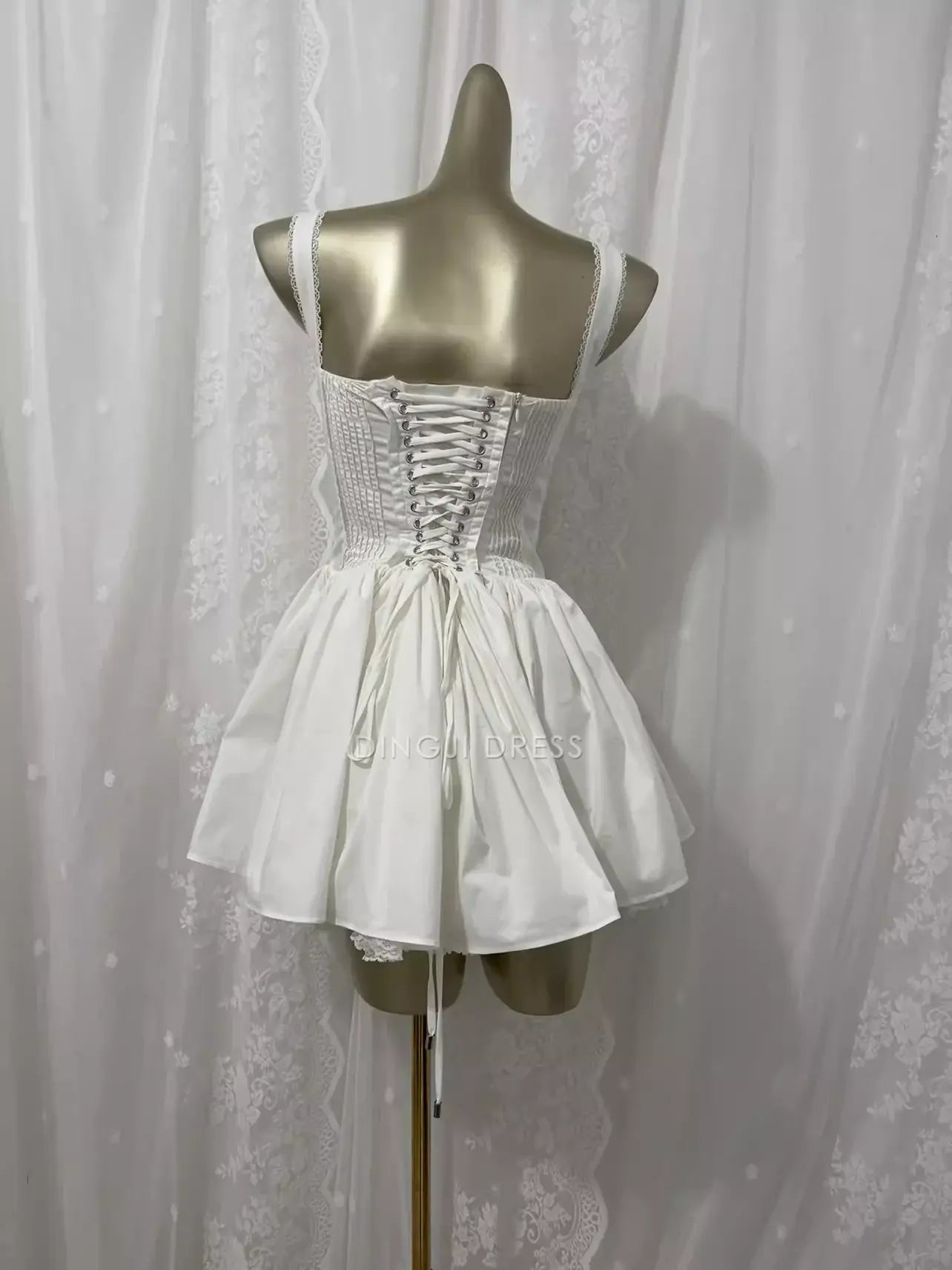 DingJiDress Mini Dress A line Wide Shoulder Straps Sweetheart Neckline Lace Splicing Cute Dress Discount Hot Sale Homecoming Dress