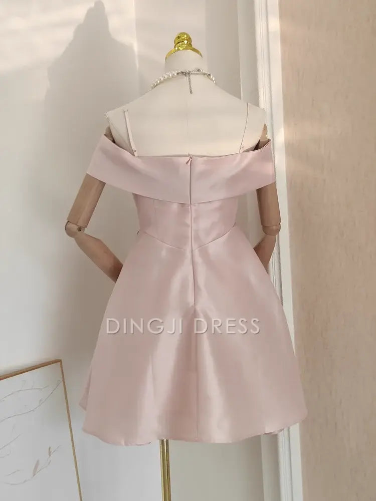 DingJiDress Mini Dress Elegant A Line Spaghetti Strap Off Shoulder Bow Neckline Chic Dress Discount Hot Sale Homecoming Dress