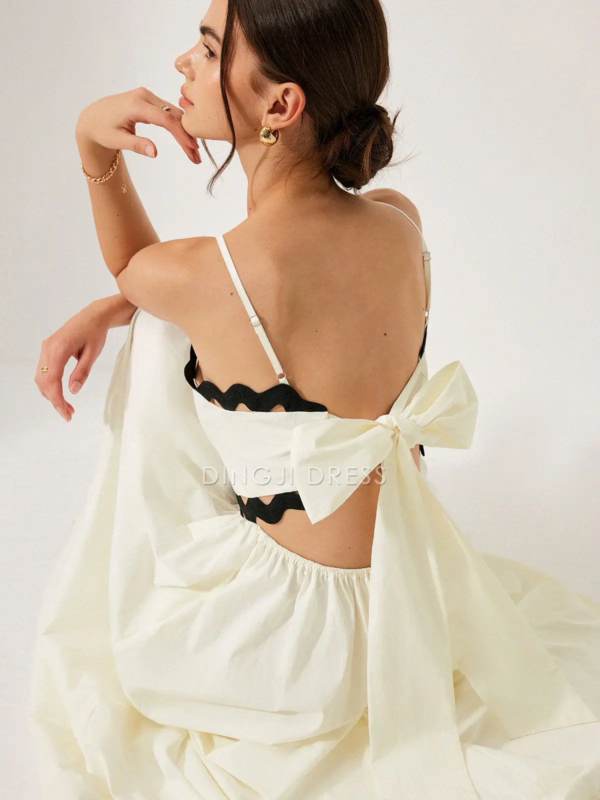 DingJiDress Party Dress A Line Spaghetti Strap Scalloped Trim Back Tie Backless Elegant Dress Hot Sale Prom Dress