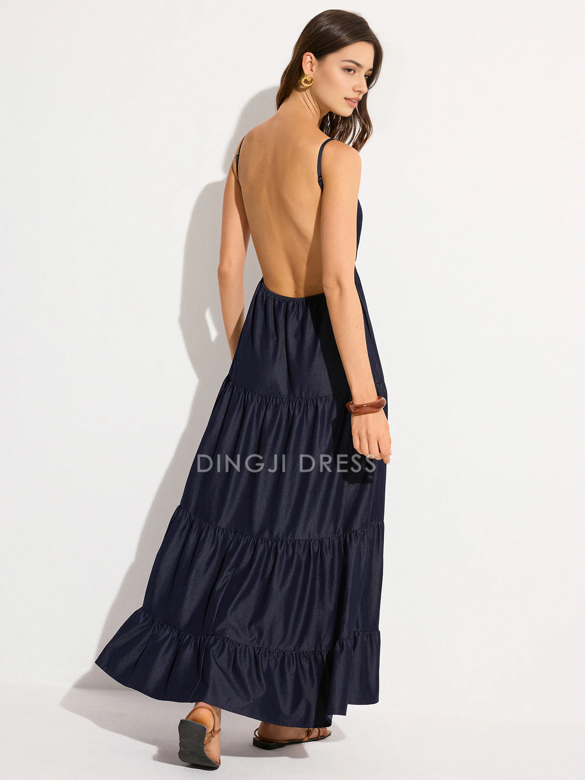 DingJiDress Party Dress A Line V Neck Spaghetti Strap Backless Tiered Charming Dress Hot Sale Prom Dress