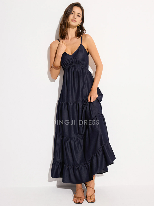DingJiDress Party Dress A Line V Neck Spaghetti Strap Backless Tiered Charming Dress Hot Sale Prom Dress