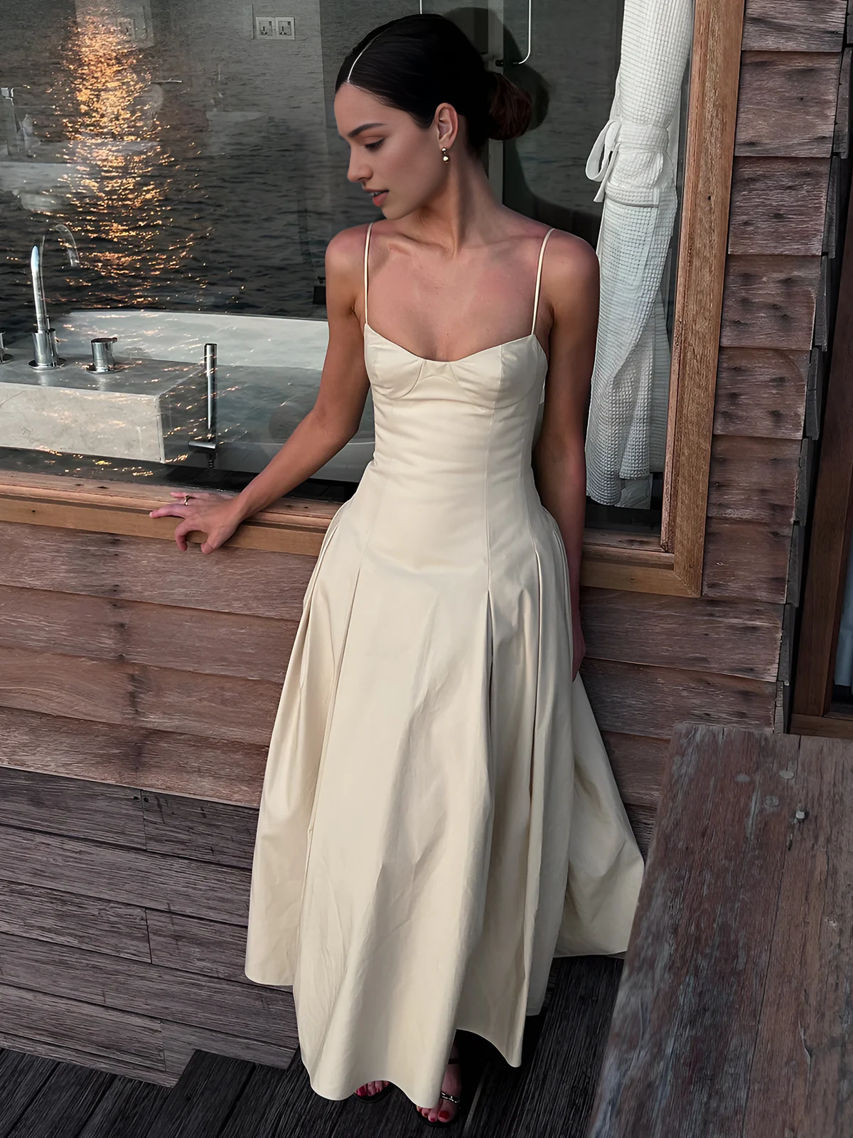 DingJiDress Party Dress Elegant A Line Low-Cut Spaghetti Strap Pleated Charming Long Dress Hot Sale Prom Dress