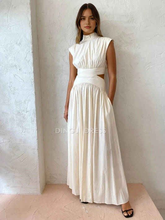 DingJiDress Party Dress Elegant A Line Mock Neck Sleeveless Cut Out Fashion Long Dress Hot Sale Prom Dress
