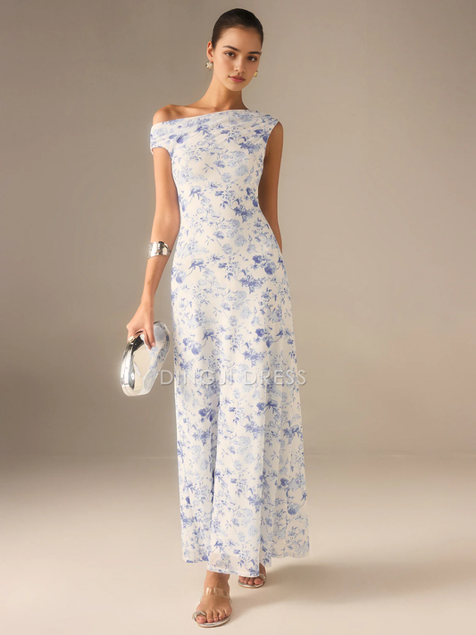 DingJiDress Party Dress Sheath Asymmetrical Drop Shoulder Retro Printing Floral Exquisite Hot Sale Prom Dress