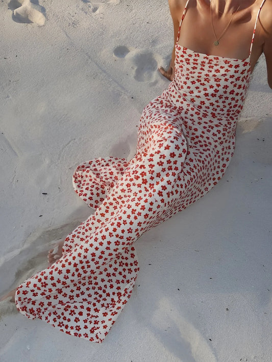 DingJiDress Party Dress Sheath Spaghetti Strap Strappy Fresh Floral Print Crisscross Flowy Charming Long Hot Sale Prom Dress