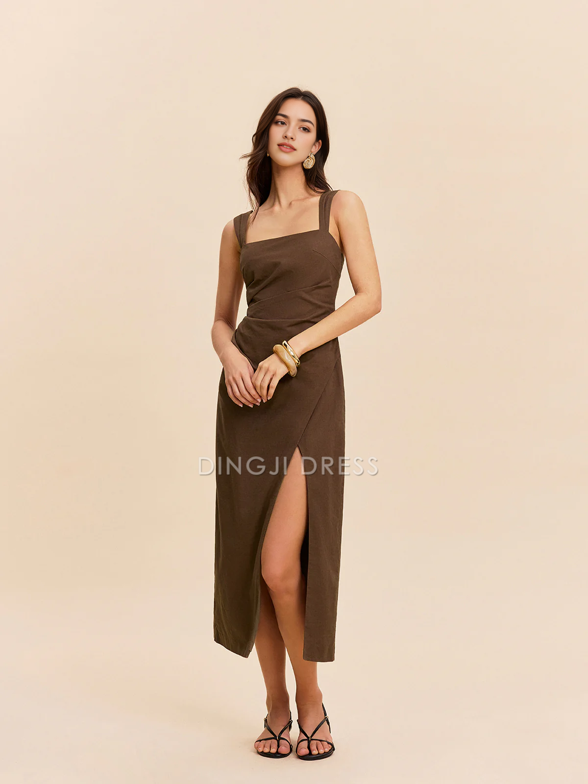 DingJiDress Party Dress Sheath Square Neck Shoulder Strap Sleeveless Side Fork Elegant Hot Sale Prom Dress