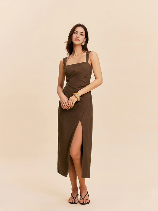 DingJiDress Party Dress Sheath Square Neck Shoulder Strap Sleeveless Side Fork Elegant Hot Sale Prom Dress
