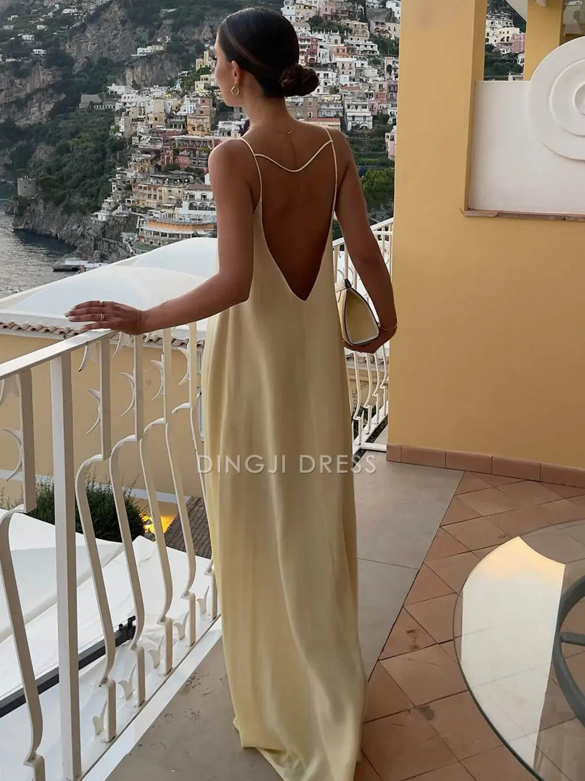 DingJiDress Party Dress Straight Round Neck Hollow Out Backless Vacation Simple Long Dress Hot Sale Prom Dress