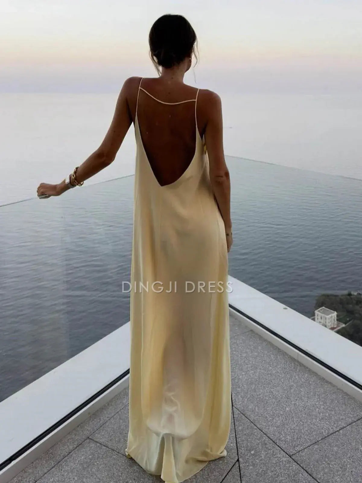 DingJiDress Party Dress Straight Round Neck Hollow Out Backless Vacation Simple Long Dress Hot Sale Prom Dress