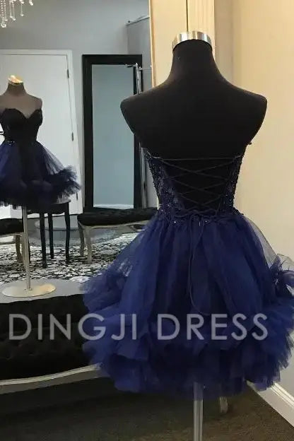 DingJiDress Short Dress Cute A-Line Off Shoulder Sweetheart Sheer Corset Ruffle With Appliques Lace-Up Backless Fantastic Hot Sale Homecoming Dress