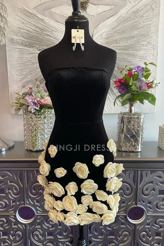 DingJiDress Short Evening Dress Bodycon Strapless With 3D Flowers Exquisite Fashion Cocktail Dress Hot Sale Homecoming Dress