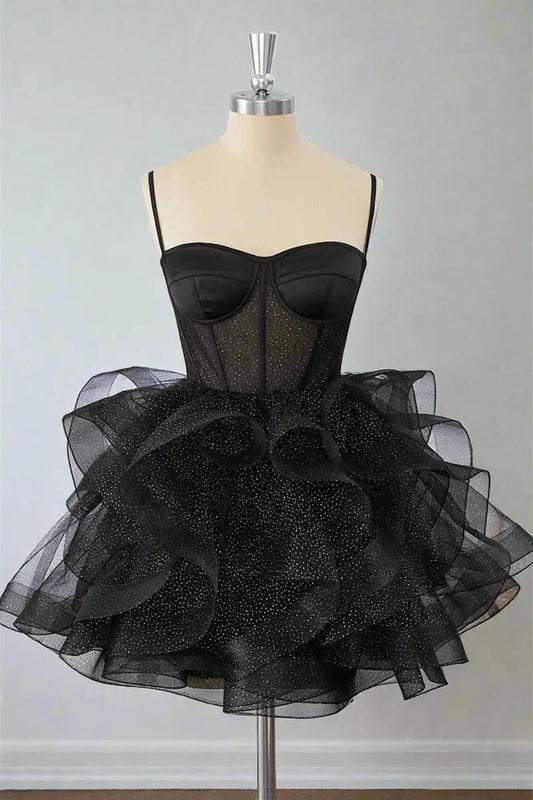 DingJiDress Sparkle A-Line Spaghetti Strap Sweetheart Neckline Tiers Ruffle Sequin Hot Sale Homecoming Dress