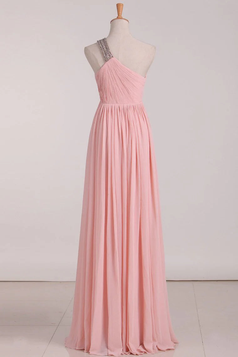 DingJiDress One Shoulder A Line Bridesmaid Dresses With Beads And Ruffles Chiffon