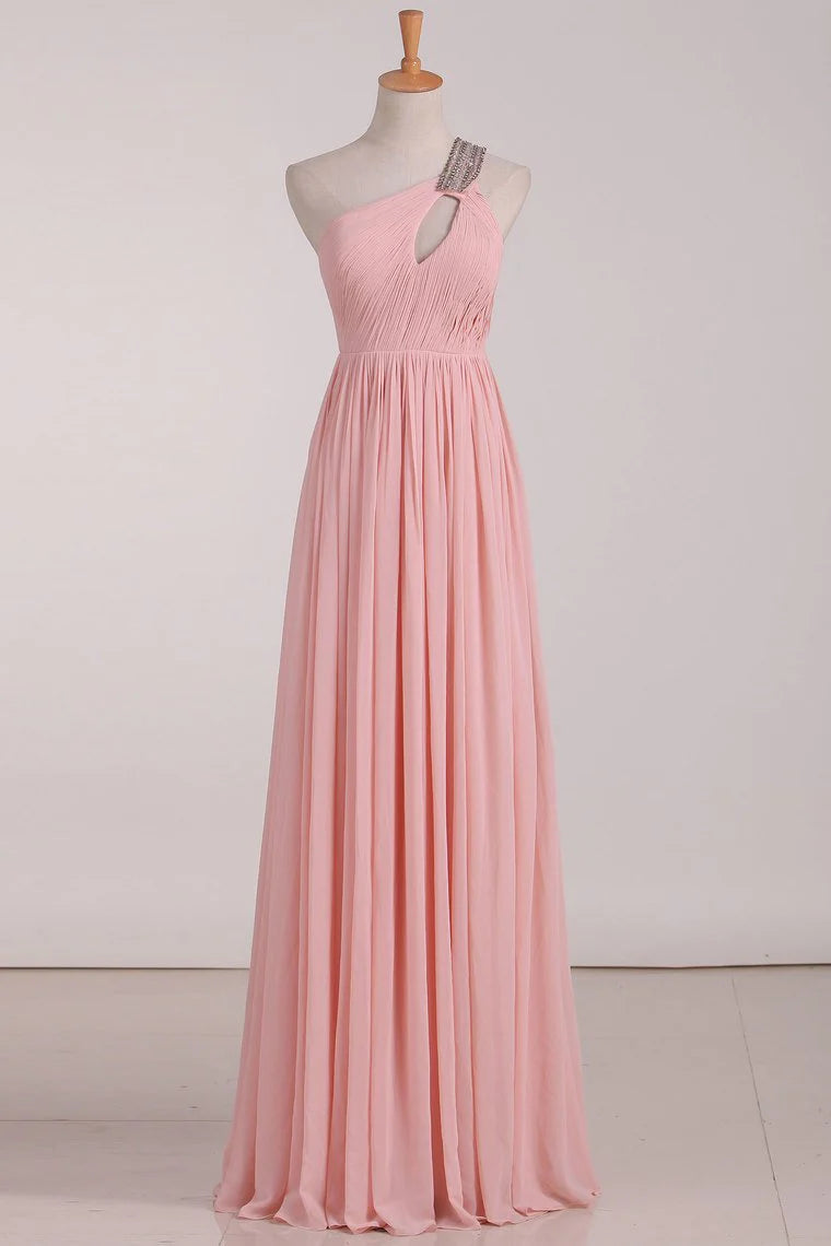 DingJiDress One Shoulder A Line Bridesmaid Dresses With Beads And Ruffles Chiffon