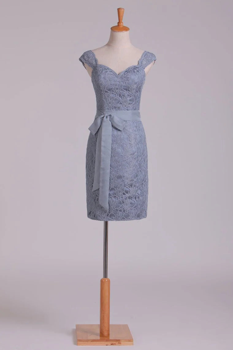 DingJiDress Lace Bridesmaid Dresses With Sash Above Knee Length Sheath