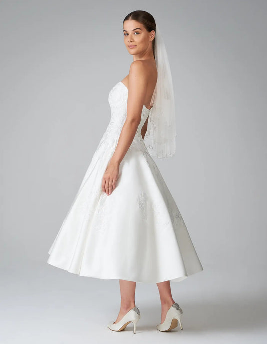 DingJiDress a vintage inspired satin tea length dress Wedding Dresses