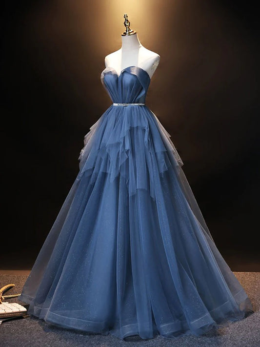 DingJiDress A Line Prom Dress Elegant  Strapless Tulle Empire Long Evening Dress