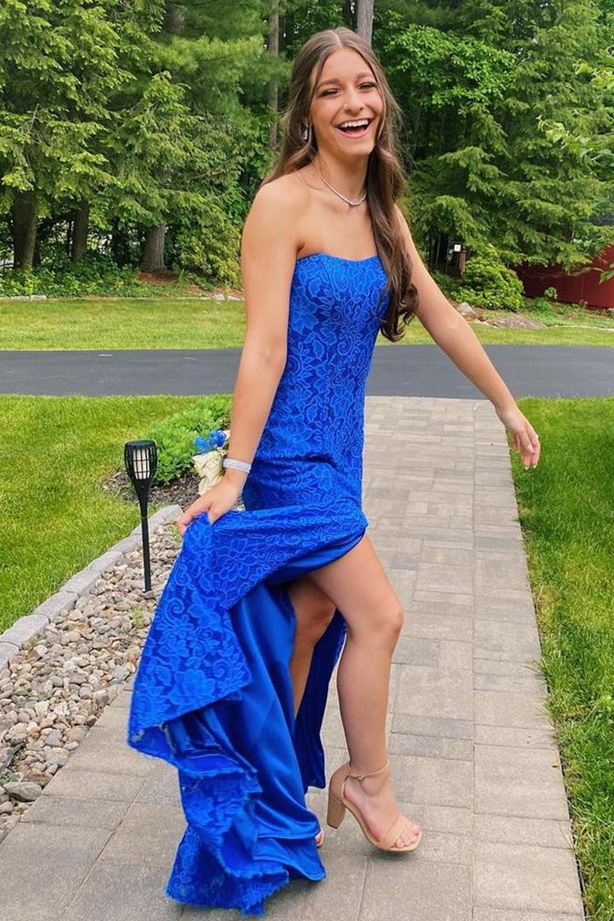 DingJiDress Long Prom Dresses Elegant Lace Strapless Sweetheart Mermaid
