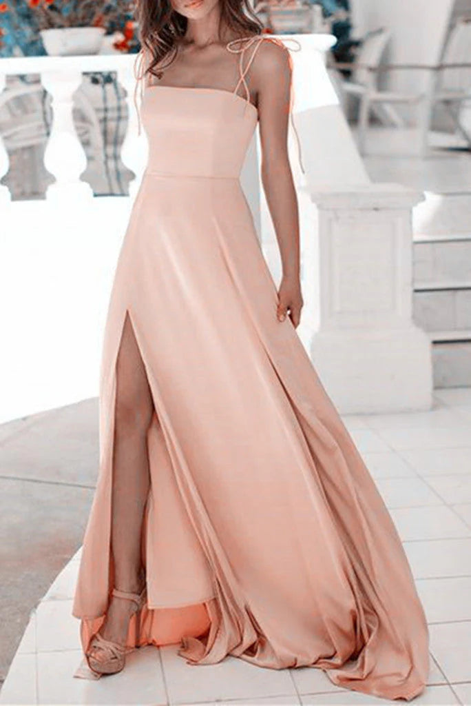 DingJiDress Long Prom Dresses Elegant Straps Square Sleeveless A-Line Zipper Floor-Length