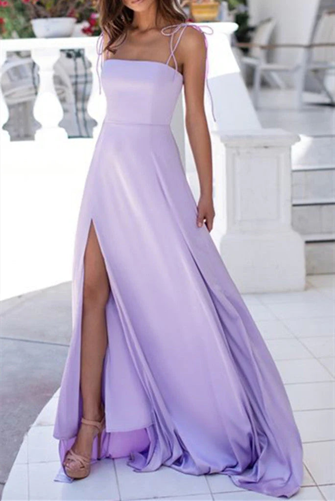DingJiDress Long Prom Dresses Elegant Straps Square Sleeveless A-Line Zipper Floor-Length