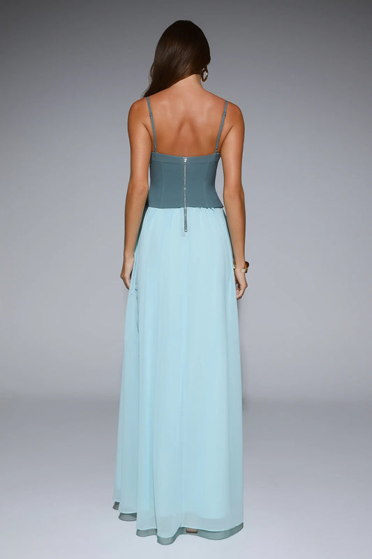 Elegant Two Tone Spaghetti Straps Corset Teal Maxi Prom Dress For Women For Sale