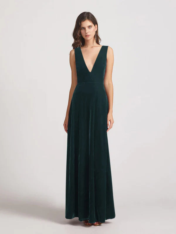 DingJiDress Bold V Neck A Line Velvet Bridesmaid Dresses