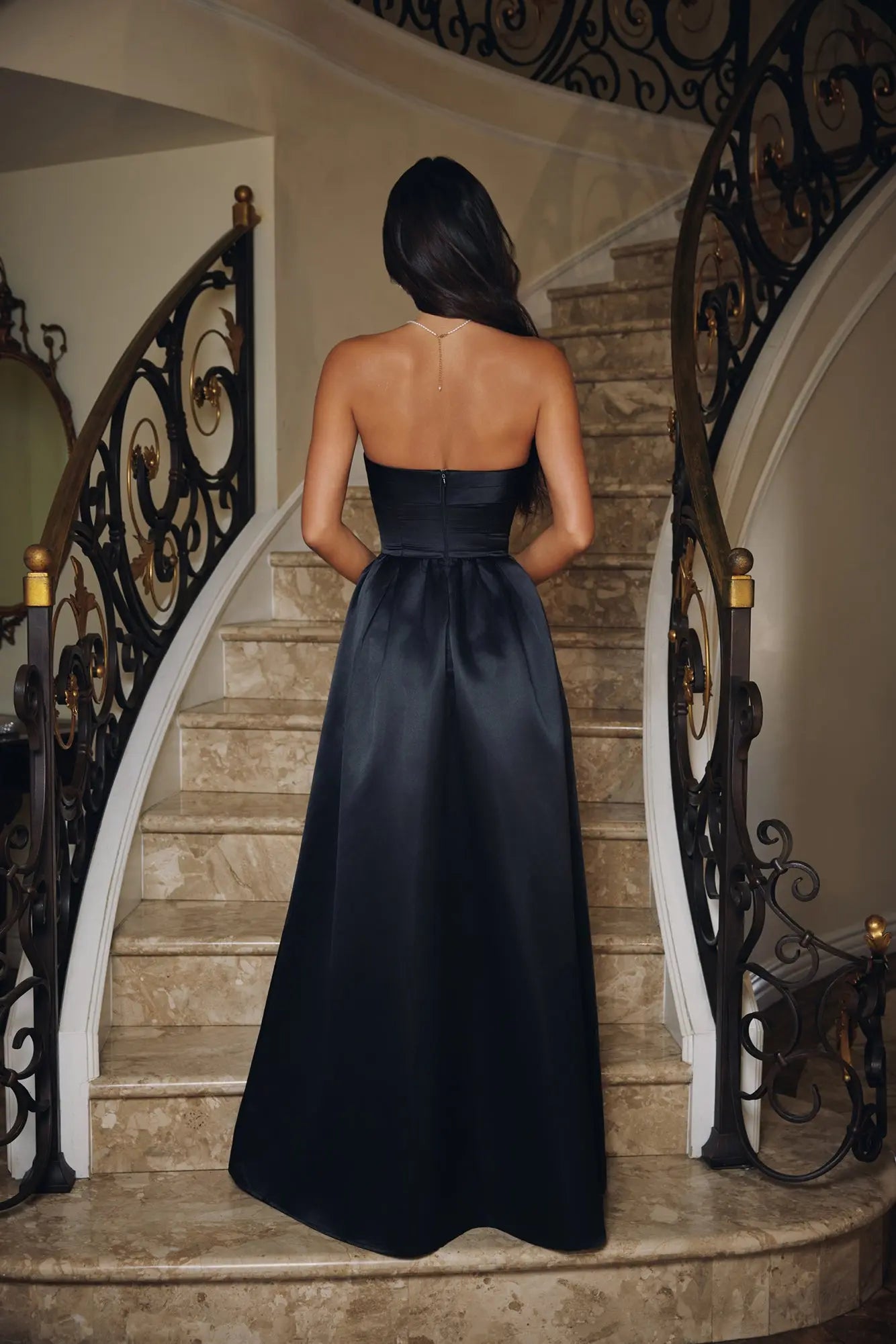Exquisite Tailoring Elegant A-line Strapless Open Back Black Maxi Prom Dress