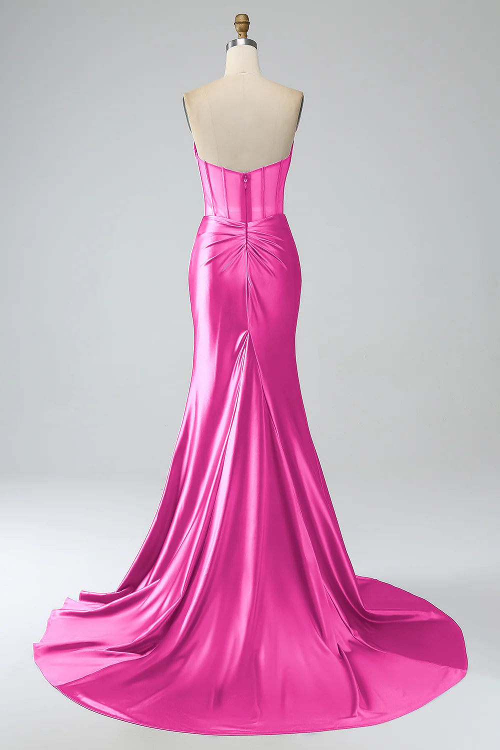 DingJiDress Red Mermaid Strapless Pleated Corset Long Prom Dress with Slit