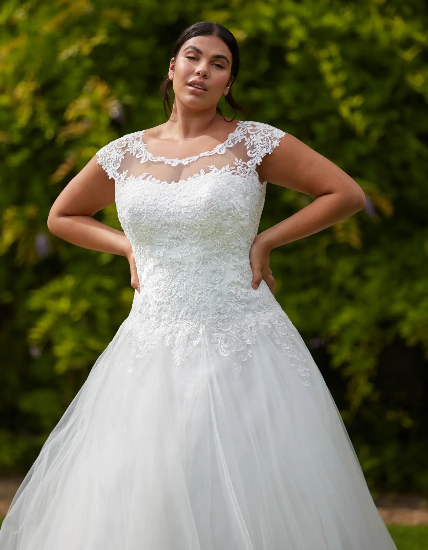 DingJiDress a metallic lace gown with illusion neckline Wedding Dresses