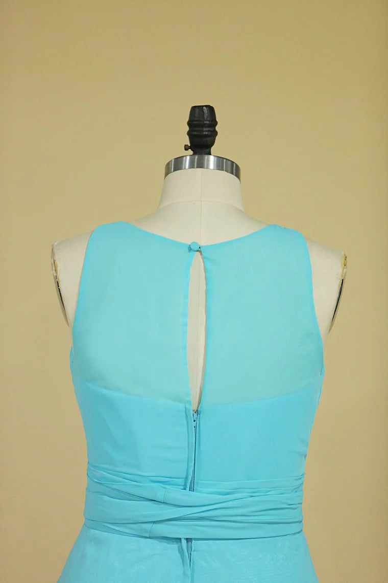 DingJiDress A Line Floor Length Bridesmaid Dresses Scoop Chiffon With Sash