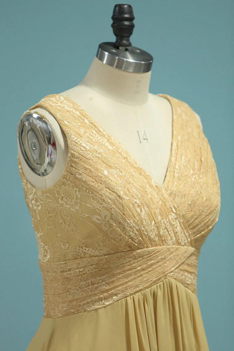 DingJiDress A Line With Ruffles Floor Length V Neck Bridesmaid Dresses Chiffon