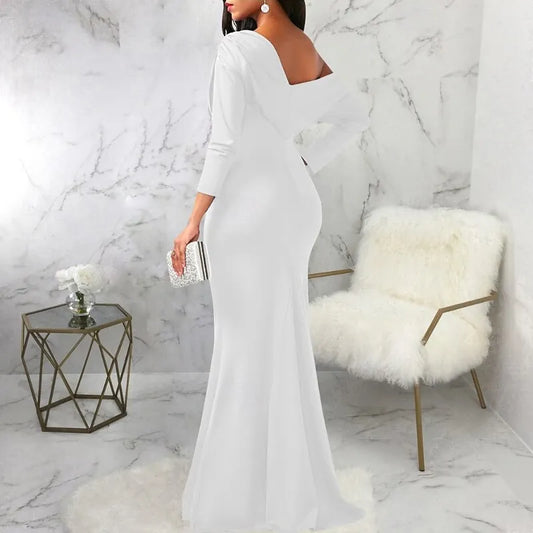 Glamorous Mermaid One-Shoulder Half Sleeve Draped White Maxi Prom Dress for Women Custom