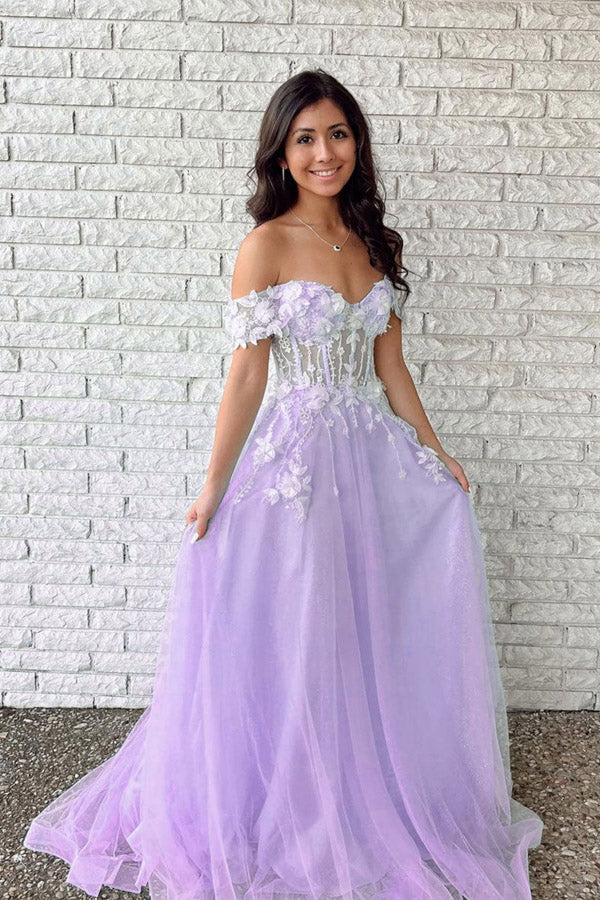 DingJiDress Gorgeous Tulle Prom Dresses Off The Shoulder