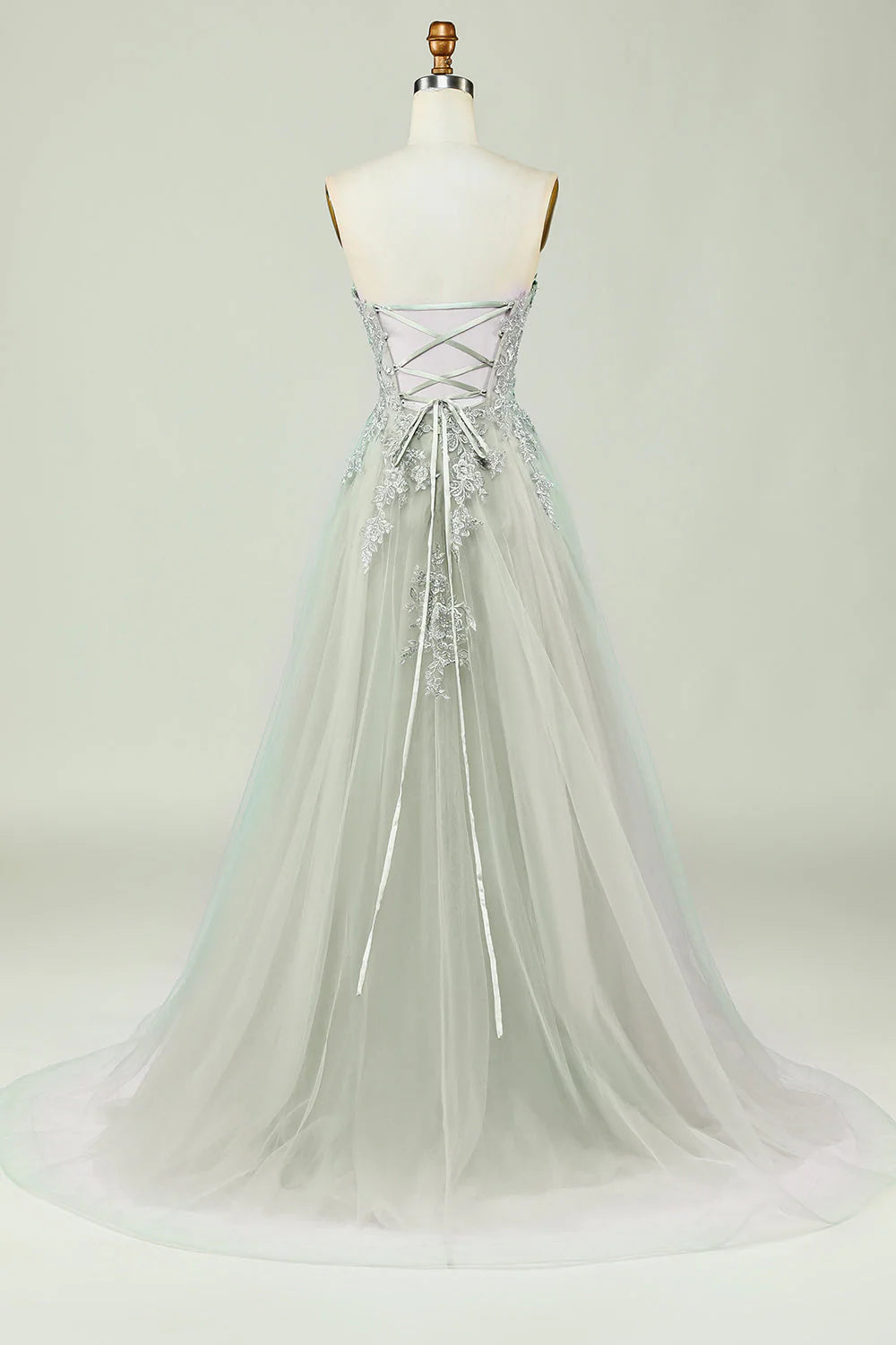 DingJiDress Sweetheart Beaded Light Green Long Prom Dress with Slit Front