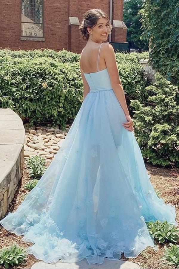DingJiDress Evening Dresses High Low Straps Tulle Prom Dresses With 3D Flowers