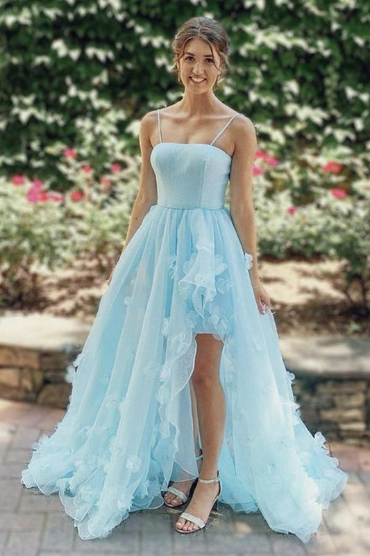 DingJiDress Evening Dresses High Low Straps Tulle Prom Dresses With 3D Flowers