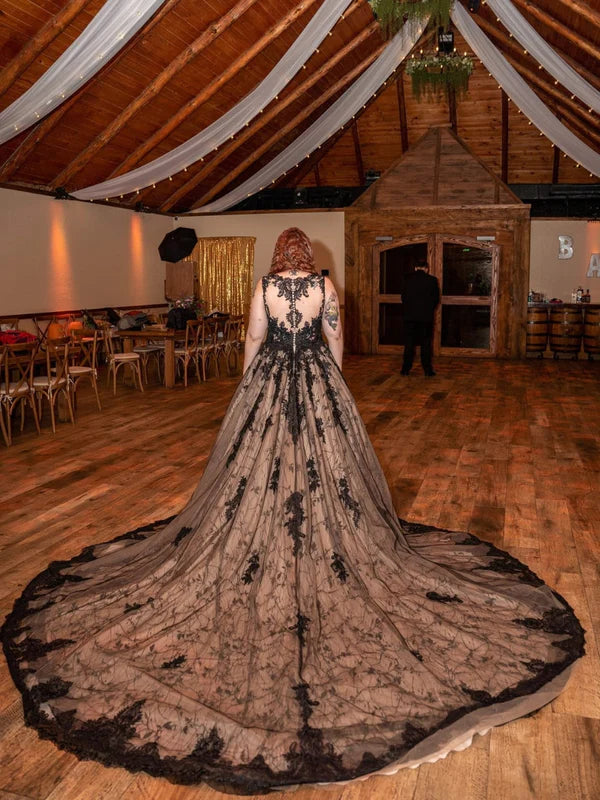 DingJiDress Illusion Scoop Neck Sleeveless Alternative Black Wedding Dresses