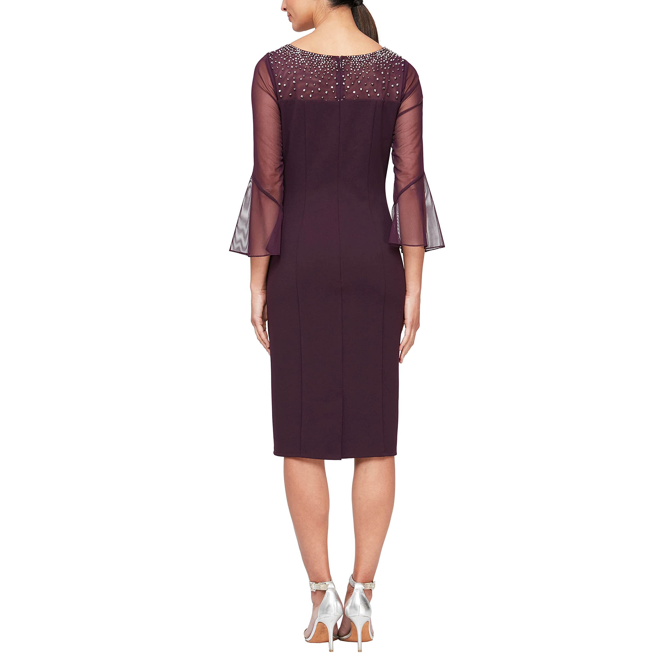 DingJiDress Mother of the Groom / Bride Dresses Short Shift Dress with Embellished Illusion Detail Formal Dresses Wedding Guest Dress