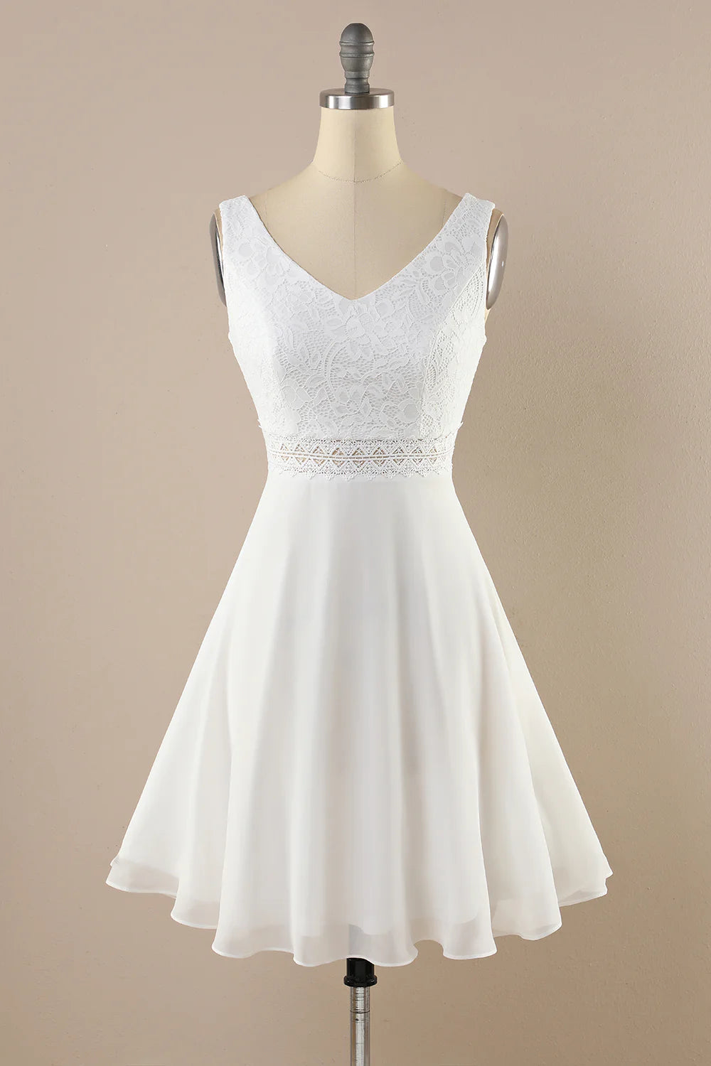 DingJiDress Lace Chiffon Cute Short White Graduation Dress