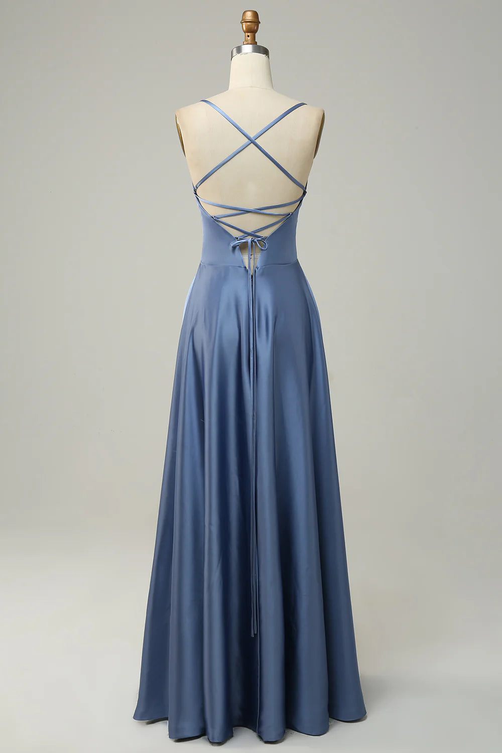 DingJiDress Grey Blue Halter A Line Long Bridesmaid Dress
