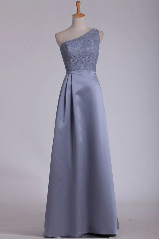 DingJiDress Lace Bridesmaid Dresses Floor LengthChiffon One Shoulder Satin